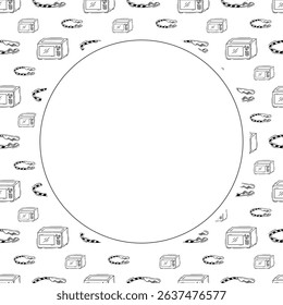 kitchen utensil frame. doodle kitchenware circle frame. kitchen background
