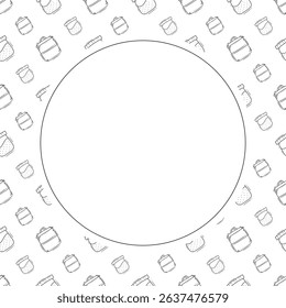 kitchen utensil frame. doodle kitchenware circle frame. kitchen background