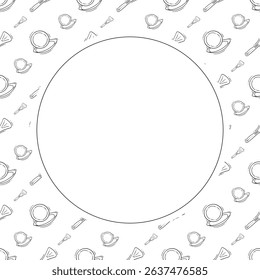 kitchen utensil frame. doodle kitchenware circle frame. kitchen background