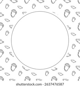 kitchen utensil frame. doodle kitchenware circle frame. kitchen background