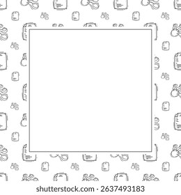 kitchen utensil frame. doodle kitchenware square frame. kitchen background