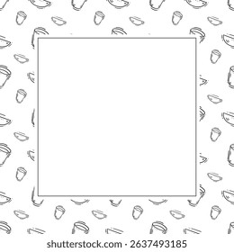 kitchen utensil frame. doodle kitchenware square frame. kitchen background