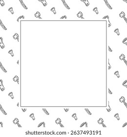 kitchen utensil frame. doodle kitchenware square frame. kitchen background