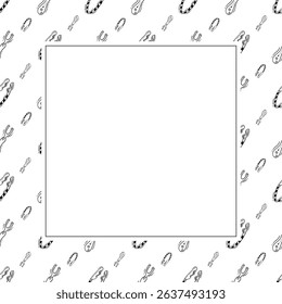 kitchen utensil frame. doodle kitchenware square frame. kitchen background