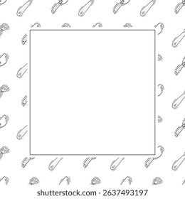 kitchen utensil frame. doodle kitchenware square frame. kitchen background
