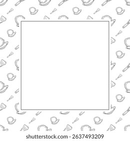 kitchen utensil frame. doodle kitchenware square frame. kitchen background