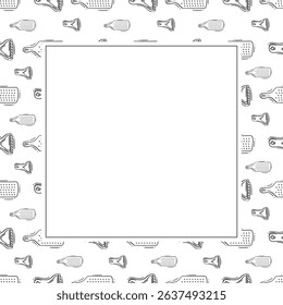 kitchen utensil frame. doodle kitchenware square frame. kitchen background