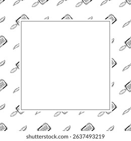kitchen utensil frame. doodle kitchenware square frame. kitchen background