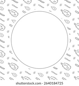 kitchen utensil frame. doodle kitchenware circle frame. kitchen background