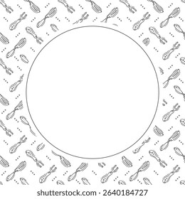 kitchen utensil frame. doodle kitchenware circle frame. kitchen background