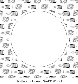 kitchen utensil frame. doodle kitchenware circle frame. kitchen background