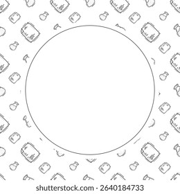 kitchen utensil frame. doodle kitchenware circle frame. kitchen background