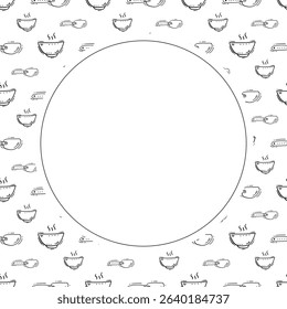 kitchen utensil frame. doodle kitchenware circle frame. kitchen background