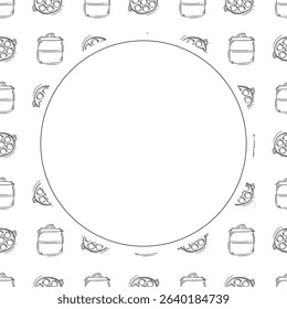 kitchen utensil frame. doodle kitchenware circle frame. kitchen background