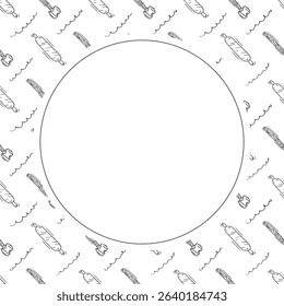 kitchen utensil frame. doodle kitchenware circle frame. kitchen background