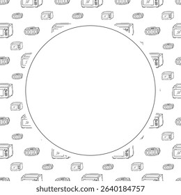 kitchen utensil frame. doodle kitchenware circle frame. kitchen background