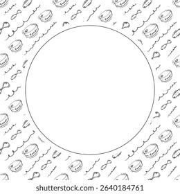 kitchen utensil frame. doodle kitchenware circle frame. kitchen background