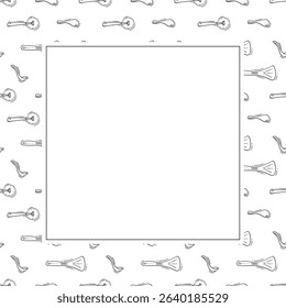 kitchen utensil frame. doodle kitchenware square frame. kitchen background