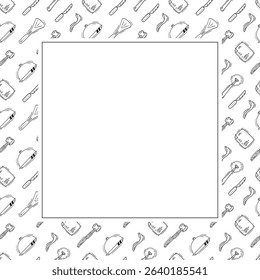 kitchen utensil frame. doodle kitchenware square frame. kitchen background