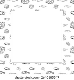 kitchen utensil frame. doodle kitchenware square frame. kitchen background