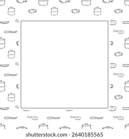 kitchen utensil frame. doodle kitchenware square frame. kitchen background