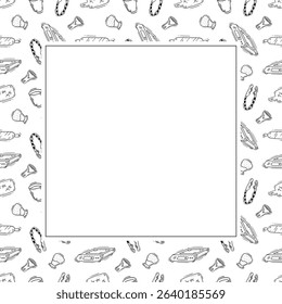 kitchen utensil frame. doodle kitchenware square frame. kitchen background