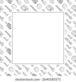 kitchen utensil frame. doodle kitchenware square frame. kitchen background