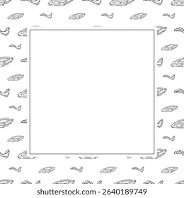 kitchen utensil frame. doodle kitchenware square frame. kitchen background