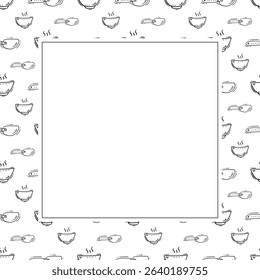 kitchen utensil frame. doodle kitchenware square frame. kitchen background