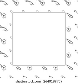 kitchen utensil frame. doodle kitchenware square frame. kitchen background