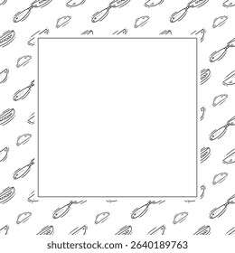 kitchen utensil frame. doodle kitchenware square frame. kitchen background