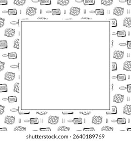 kitchen utensil frame. doodle kitchenware square frame. kitchen background