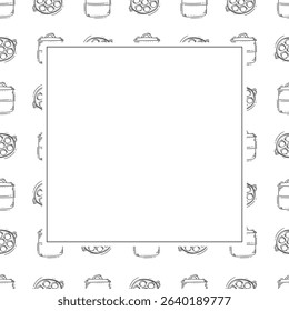 kitchen utensil frame. doodle kitchenware square frame. kitchen background