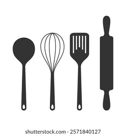 Kitchen utensil graphic icon set. Signs isolated on white background. Kitchenware symbols. Vector illustration