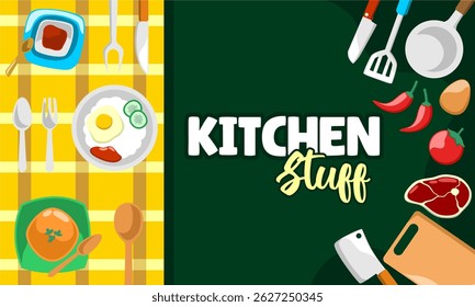 kitchen utensil hand draw background with placement