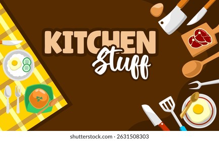  kitchen utensil hand draw background with placement