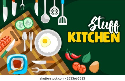 kitchen utensil hand draw background with placement