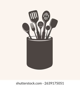Kitchen Utensil Holder Vector, Kitchen Tools Holder Vector, Kitchen Tools Holder Silhouette, Kitchen Holder Silhouette. 