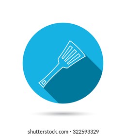 Kitchen utensil icon. Kitchenware spatula sign. Cooking tool symbol. Blue flat circle button with shadow. Vector