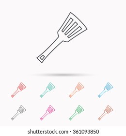 Kitchen utensil icon. Kitchenware spatula sign. Cooking tool symbol. Linear icons on white background.