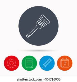 Kitchen utensil icon. Kitchenware spatula sign. Cooking tool symbol. Calendar, cogwheel, document file and pencil icons.