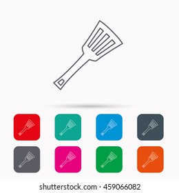 Kitchen utensil icon. Kitchenware spatula sign. Cooking tool symbol. Linear icons in squares on white background. Flat web symbols. Vector