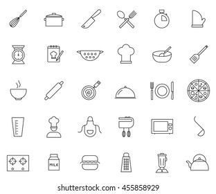 Kitchen utensil icon set, cooking tools outline thin line isolated vector sign symbol,  tools on white background