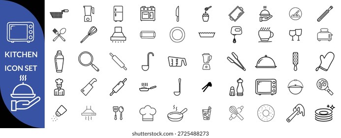 Conjunto de ícones do Kitchen Utensil. Coleção Editável De Ícones De Traçado. Inclui tábua de cortar, panelas de cozinha, frigideira, ralador, escala de cozinha e muito mais. Coleção de vetores de ícones de tópicos. design de conjunto de ícones grandes 