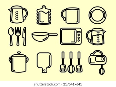 conjunto de iconos de utensilios de cocina adecuado para la industria alimentaria y diseño de interfaz