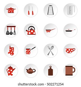Kitchen utensil icons set. Flat illustration of 16 kitchen utensil vector icons for web