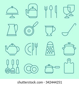 Kitchen utensil icons, thin line design