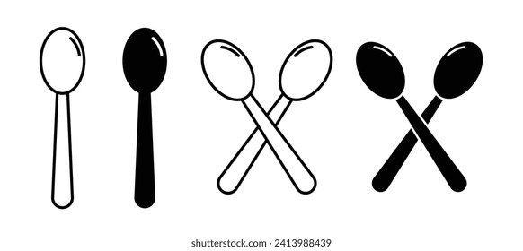 Kitchen Utensil Line Icon. Cooking spoon and sugar serving icon in black and white color.