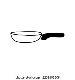 Kitchen Utensil Linear Doodle, Drawn Icon of Skillet. Kitchen pan isolated on white background. Kitchen tools collection