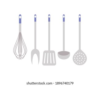 Iconos de menú utensilios de cocina. Colección de accesorios para cocina y comida para cocinar. Ilustración vectorial de caricatura plana aislada en un fondo blanco.